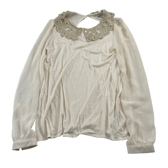 Kimchi Blue Cream Long Sleeve Blouse With Lace Collar Sz small - Picture 1 of 5